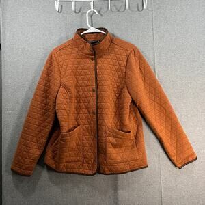 Susan Graver Weekend Quilted Knit Snap Front Mock Neck Jacket Brown Medium